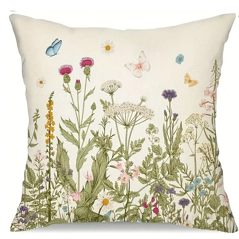 housse coussin polyester motif floral fleurs papillons decoration maison lit moderne rustique