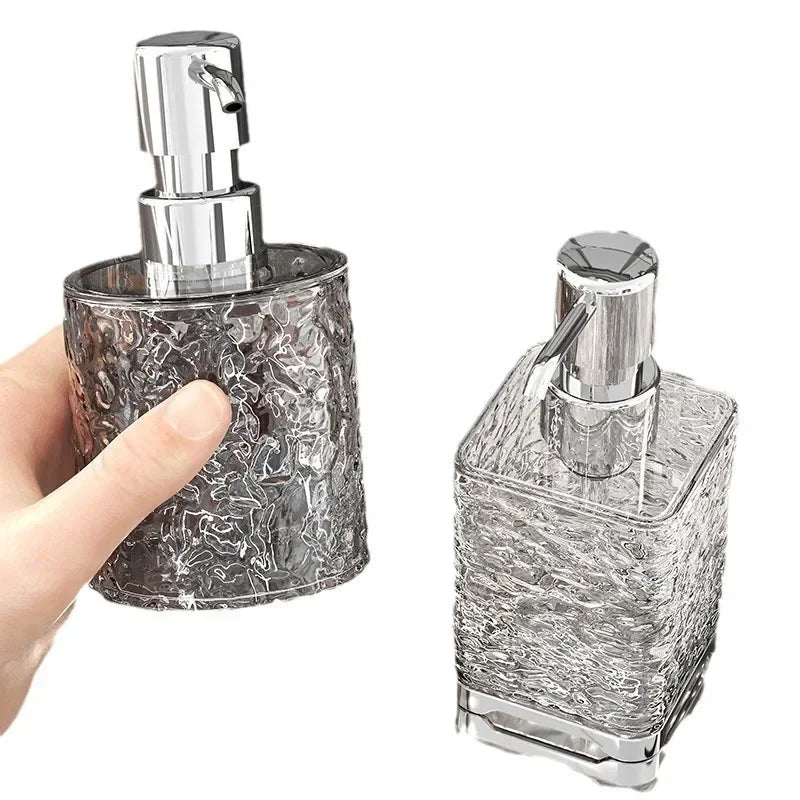 distributeur savon liquide transparent texture ondulée moderne salle bain cuisine rechargeable pump bouchon