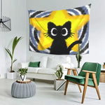 tapisserie murale moderne chat noir yeux blancs fond abstrait polyester lavable grande taille chambre