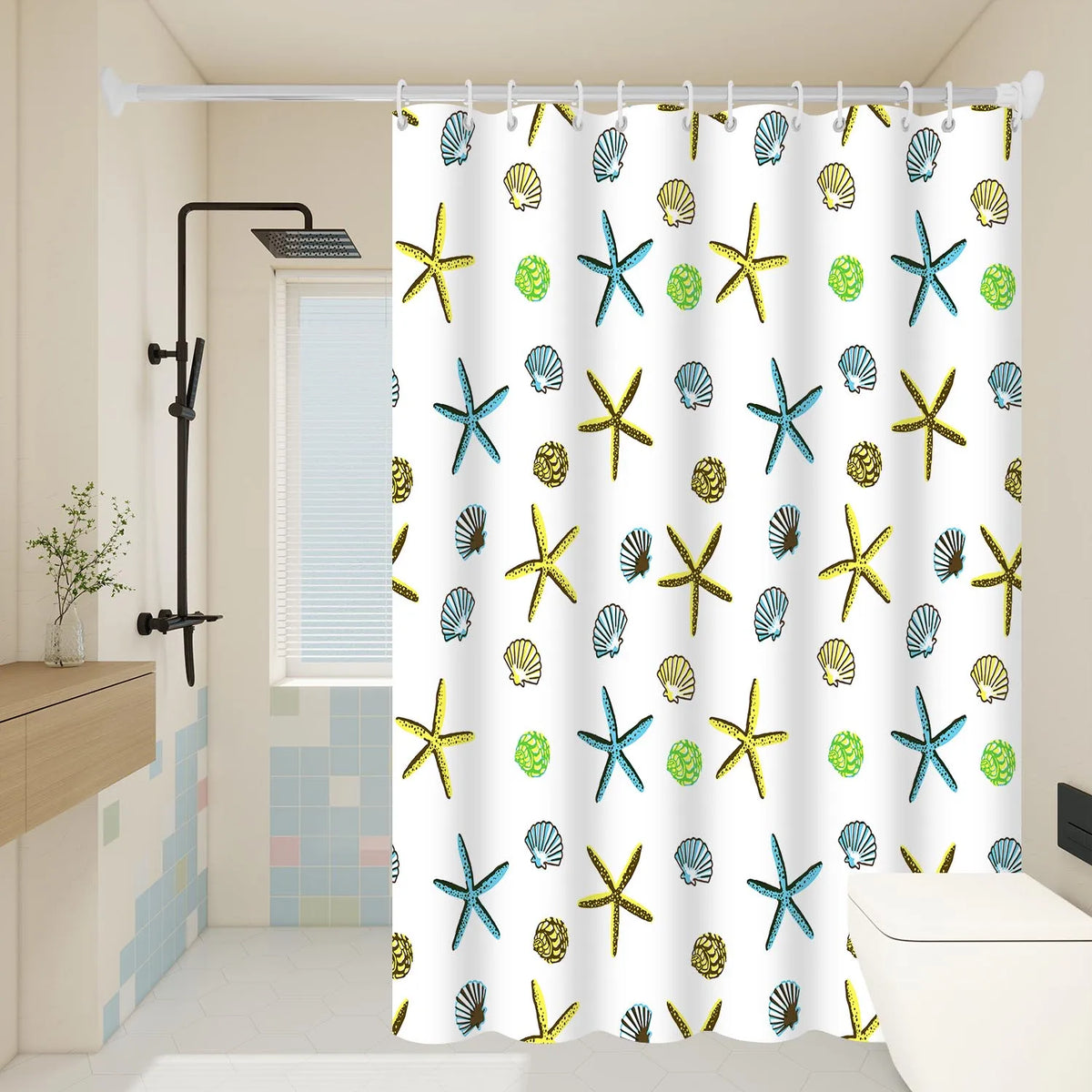 rideau douche étoiles mer océan moderne opaque relief ourlet standard océan blanc bleu vert
