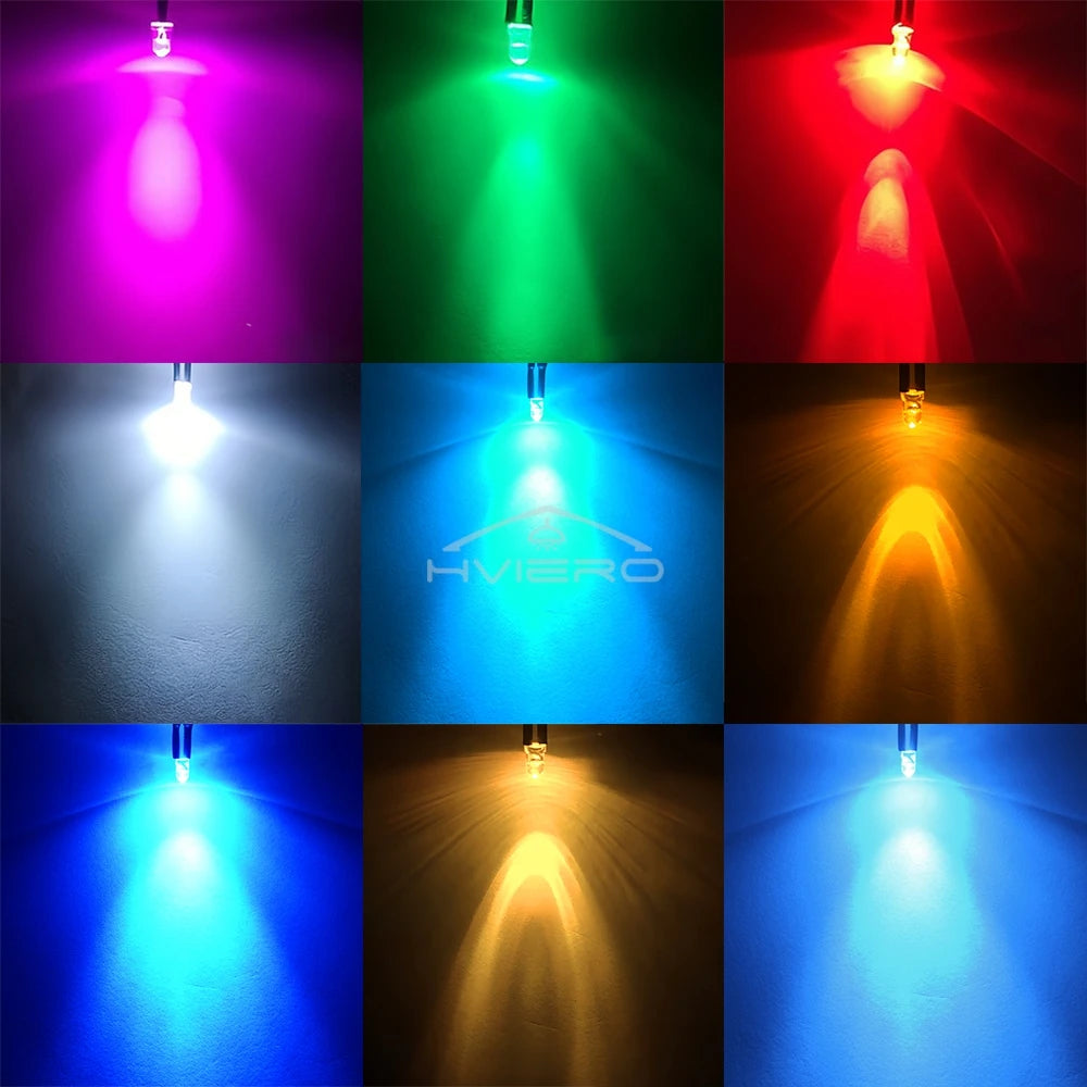 ampoules led pré câblées 5pcs ronde 3mm 20cm blanc rouge bleu vert jaune orange