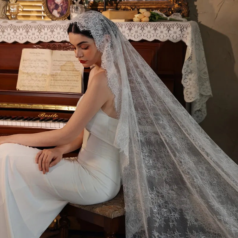 voile mariée blanc dentelle fine classique translucide longueur 230cm erotique vintage flore