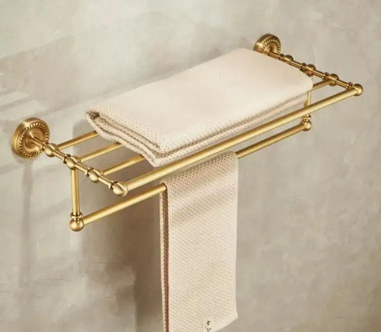 accessoires salle bain doré porte serviettes crochet classique finition antique fixations murales ensemble quincailleries