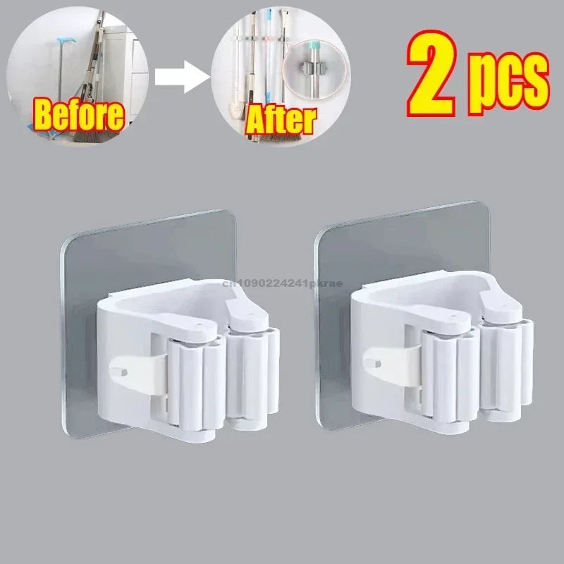 rangements adhésifs clips balai aspirateur moderne transparent blanc gris multifonctionnels
