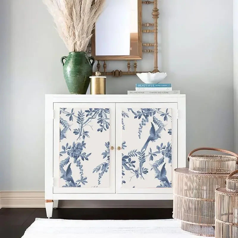papier peint autocollant floral bleu oiseaux texturé moderne adhésif meubles mur opaque vinyle PVC