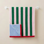 serviettes bain rayées coton absorbant homme femme moderne vert rose bleu