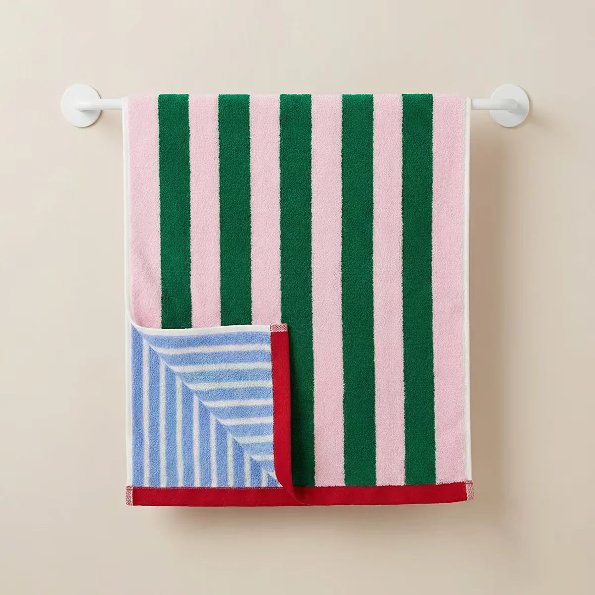 serviettes bain rayées coton absorbant homme femme moderne vert rose bleu