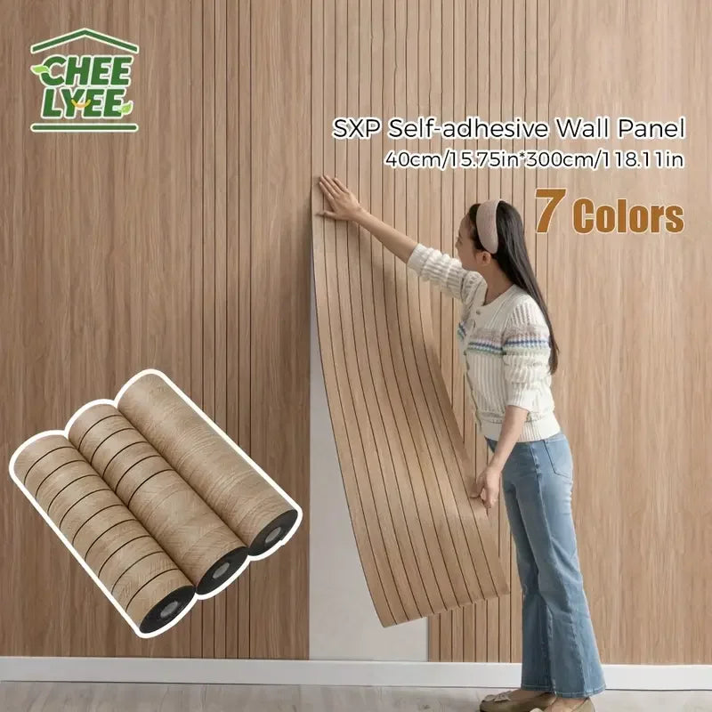 panneau mural auto adhésif moderne texture bois rayures verticales beige brun clair imperméable absorption