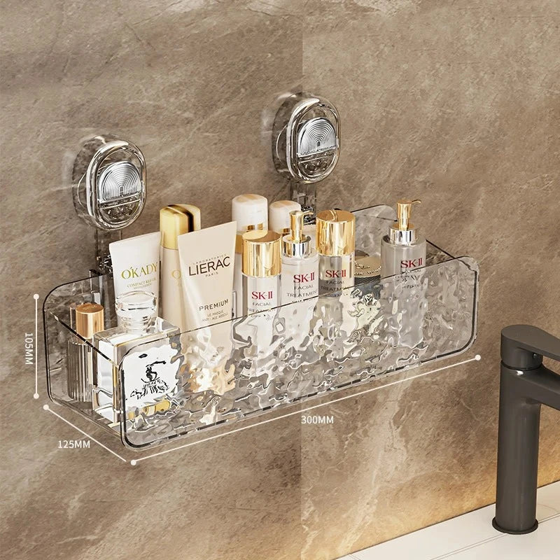 étagère salle bain transparente ventouse moderne polie rangement plastique