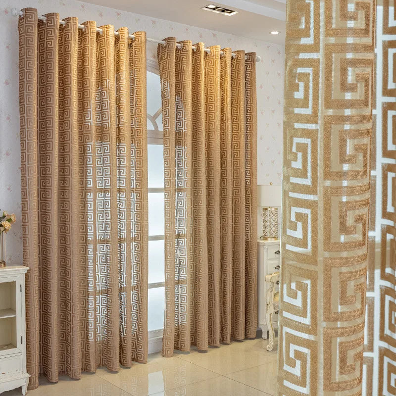 rideau polyester opaque classique beige clair foncé motif géométrique fenêtre plateextérieur haute qualité farmhouse