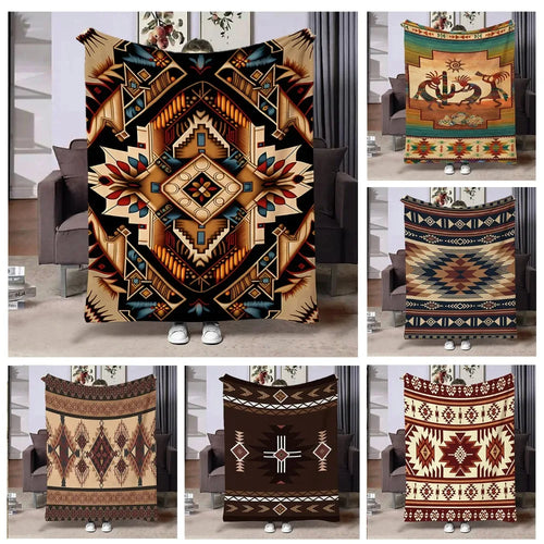 couverture flanelle motif ethnique géométrique multicolore douce canapé maison voyage hiver