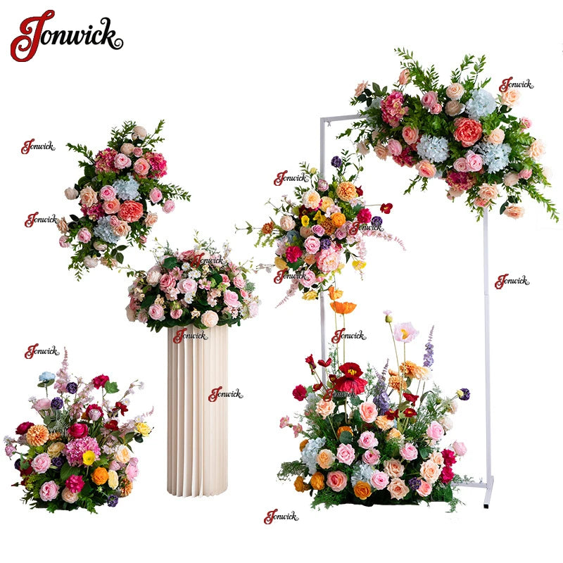 bouquets fleurs artificielles rose romantique arches intérieures décoration mariage anniversaire fêtes