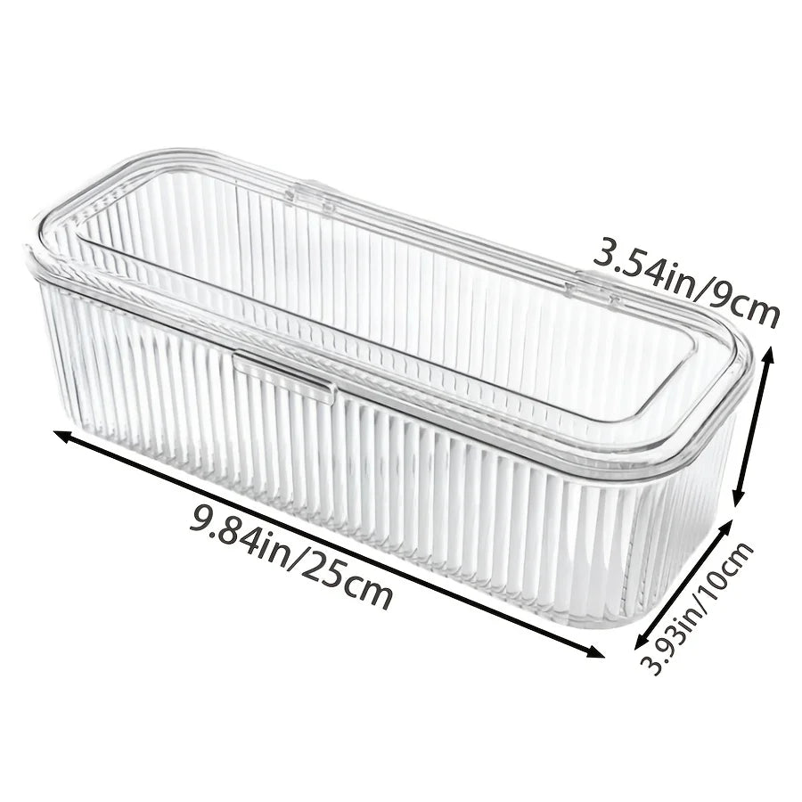 boîte maquillage transparente rayures verticales moderne poignée brosse pinceau tampon réutilisable