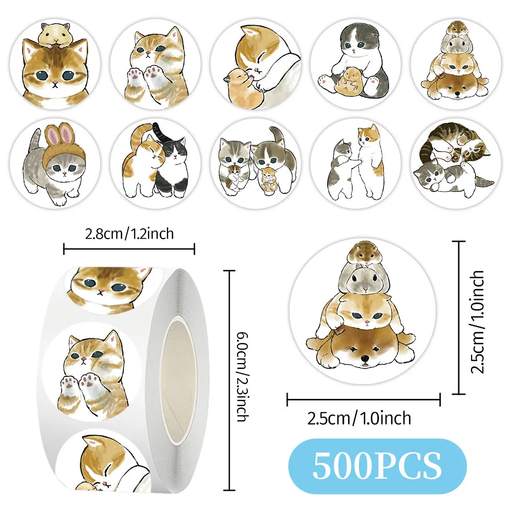 autocollants animaux chatons lapins multicolores illustration adhésifs emballage 500 pièces