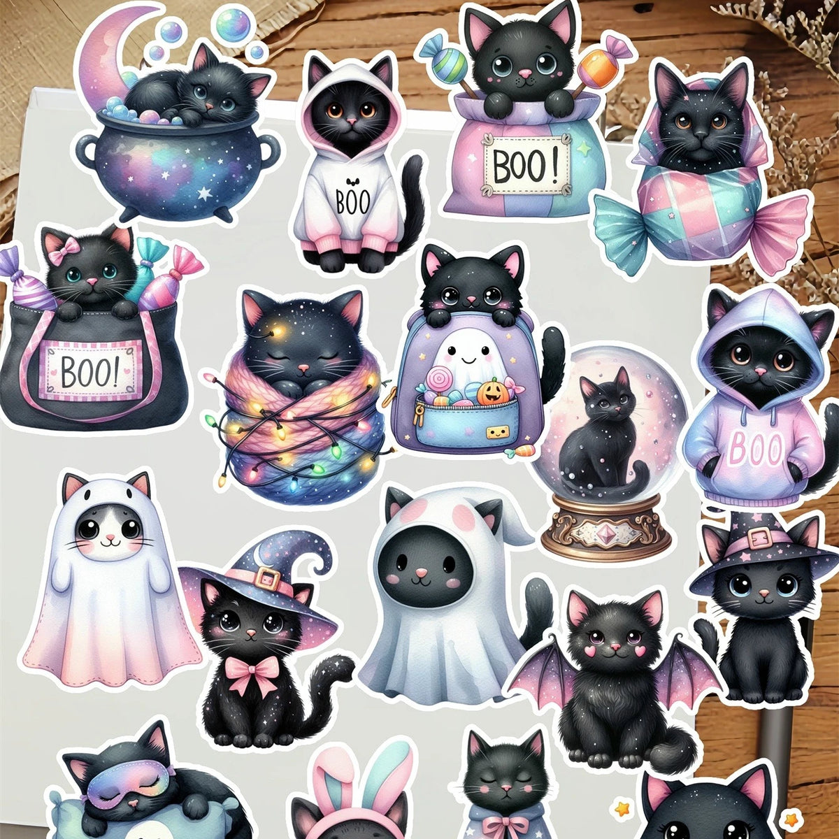 sticker halloween chats fantômes licornes mignon coloré brillant dessin animé