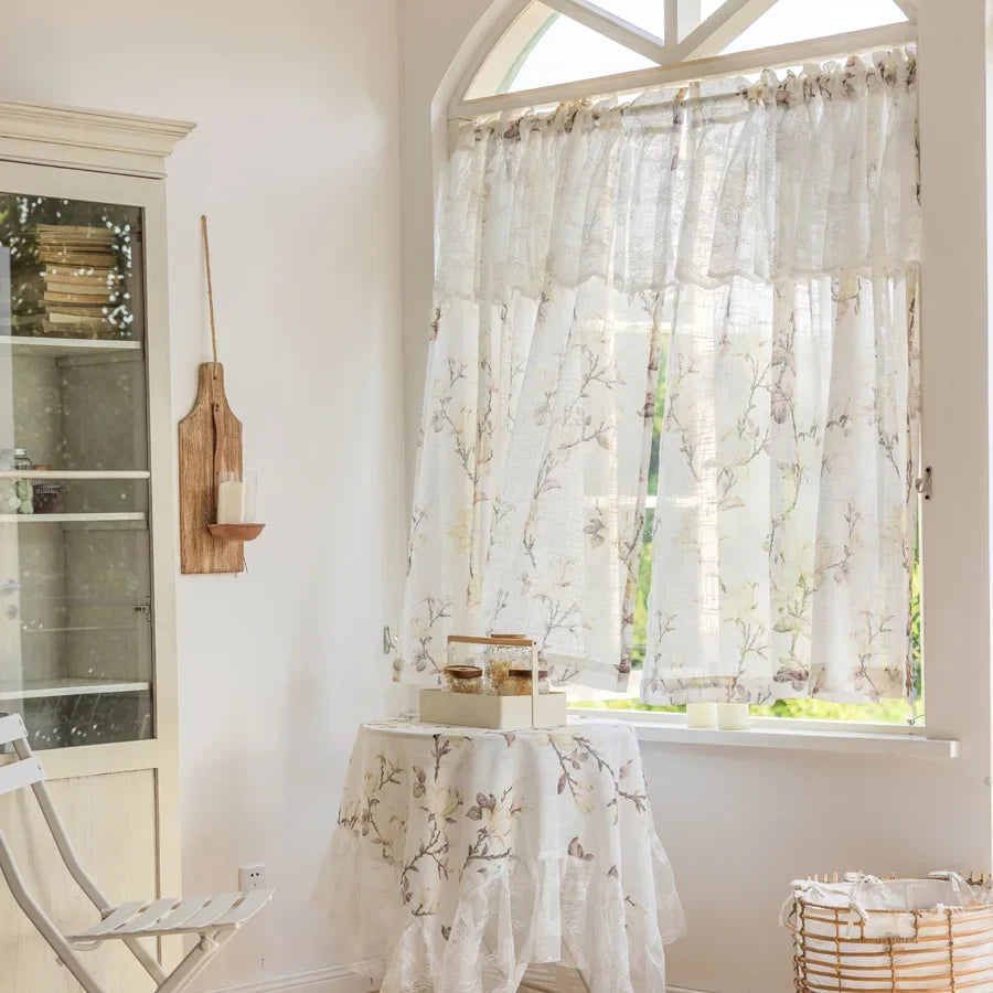 rideau fleur blanc translucide romantique maison inclusion polyester