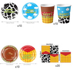 boîtes bonbons vache nuages assiettes jetables sacs cadeaux guirlande thème anniversaire ballons cowboys