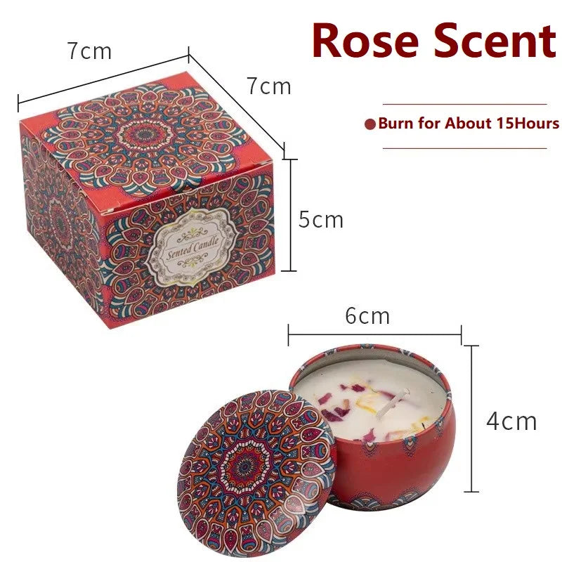 bougie parfumée cire soja boho chic motif mandala couvercle boîte rangement