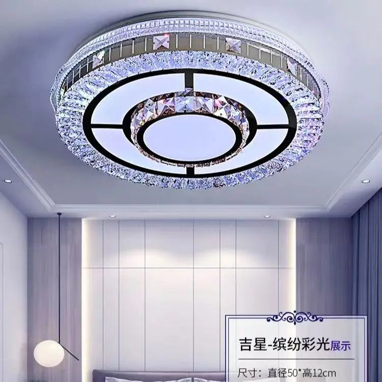 plafonnier moderne led noir blanc cristal fleurs cercles concentriques strass chambre salon