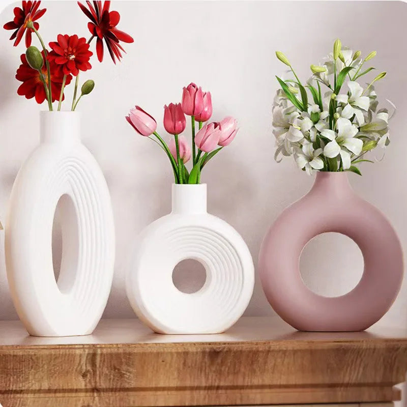 vase silicone rayures circulaires blanc rose moderne minimaliste ornement