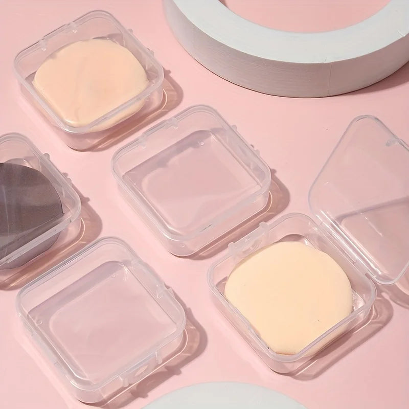 boîtes rangement transparentes modernes minimalistes clips couvercle beige blanc poudre maquillage organisation portable voyage