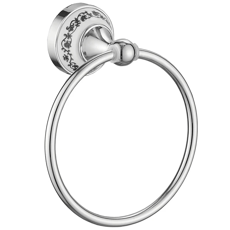 accessoires salle bain argenté ornements floraux classique porte serviettes anneau crochet vis assemble chrome