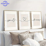 cadre art mural lettres coeur sweet dreams moderne minimaliste beige clair noir blanc