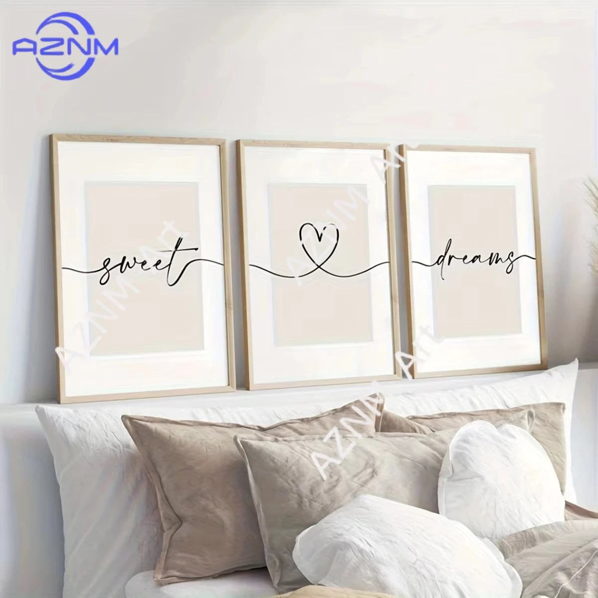 cadre art mural lettres coeur sweet dreams moderne minimaliste beige clair noir blanc