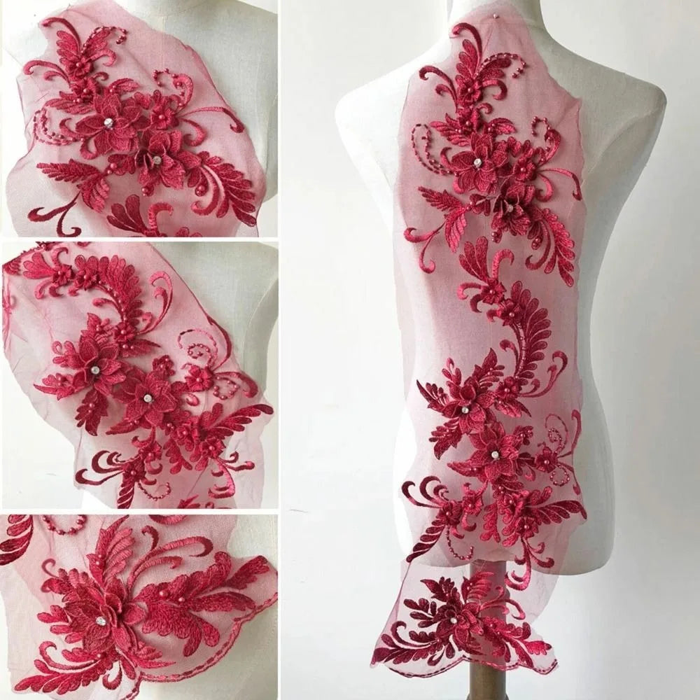 applique textile brodée floral semi transparente rose clair noir baroque