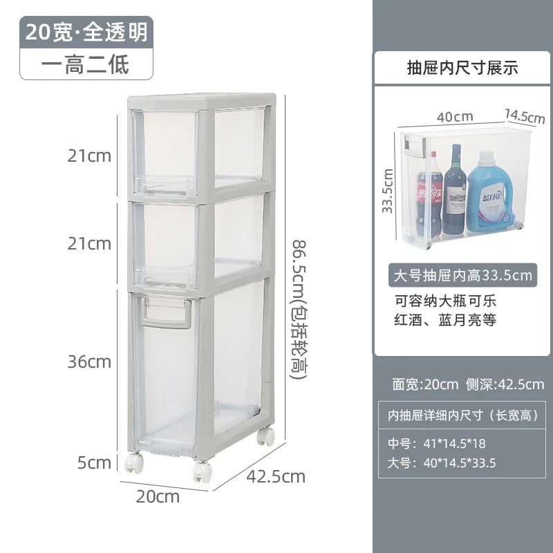 meuble rangement modulaire blanc boîtes transparentes roulettes organisation maison moderne