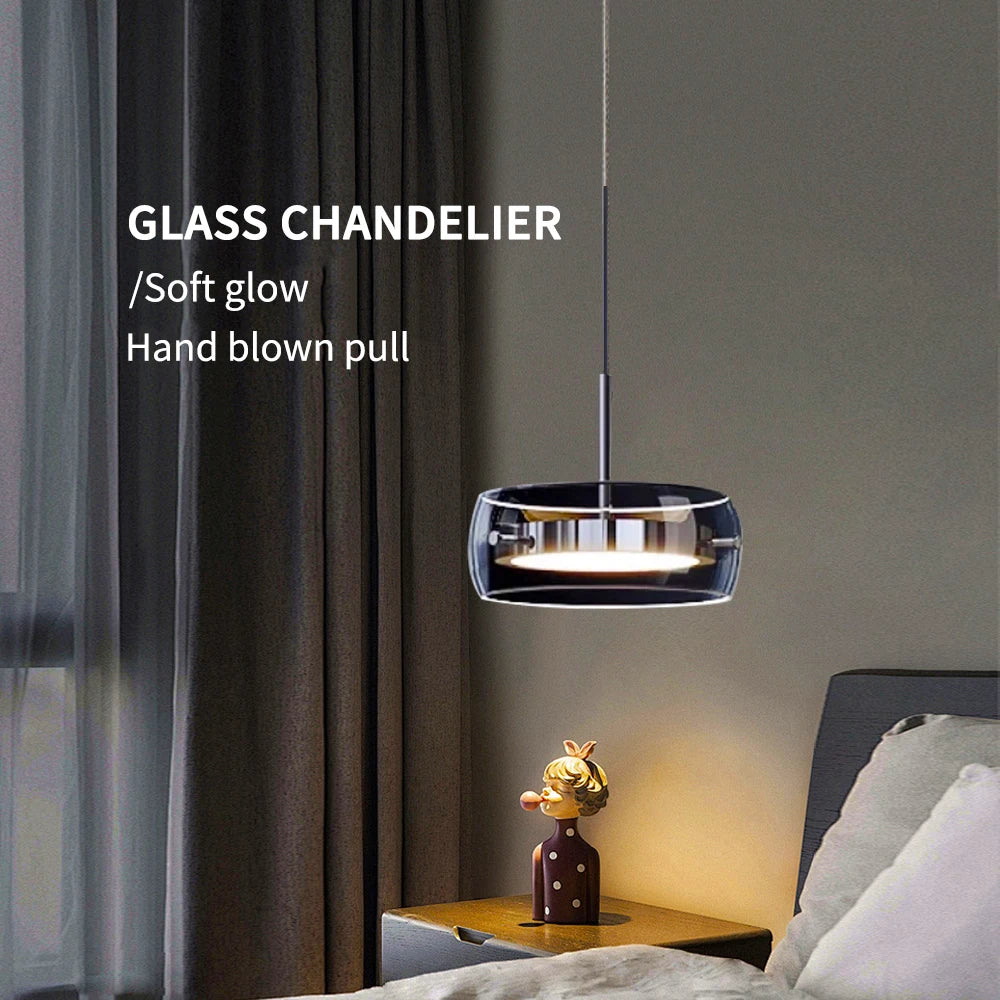 suspension lumineuse moderne minimaliste transparente noir couleurs pendentif verre lisse salon chambre