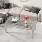 table basse rectangulaire transparente strass argentée moderne pieds verre salon decoration