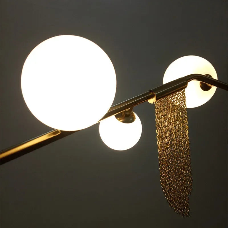 suspension lumineuse moderne dorées franges opalescentes élégante led lumières 180cm doré blanc