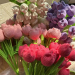 bouquet tulipes tricotées main orange jaune blanc rouge rose violet bleuclairintérieur decoration