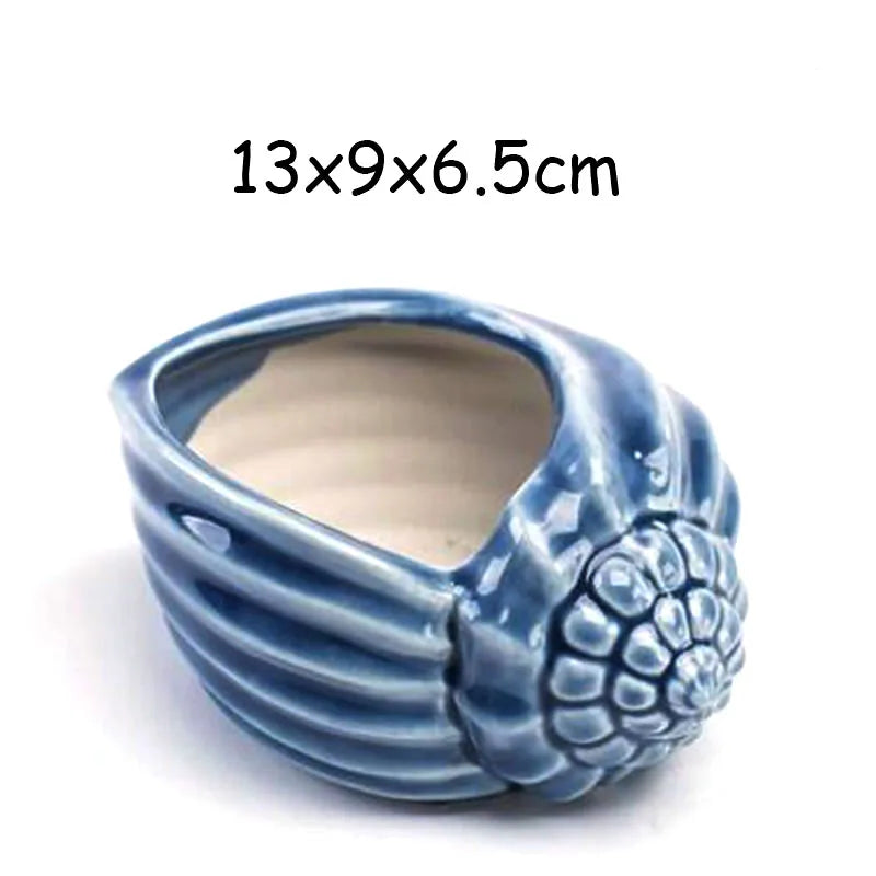 petit cache pot ceramique bleu motif poisson marin decoratif plante succulente maison
