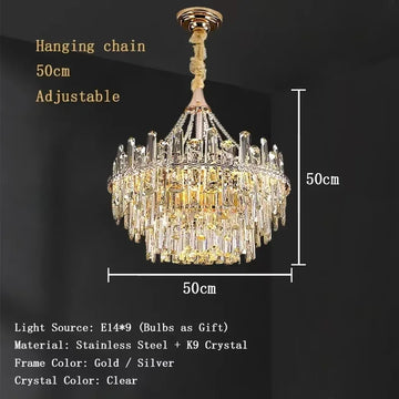 lustre cristal doré moderne luminaire suspension luxe salon salle manger hall villa haut gamme