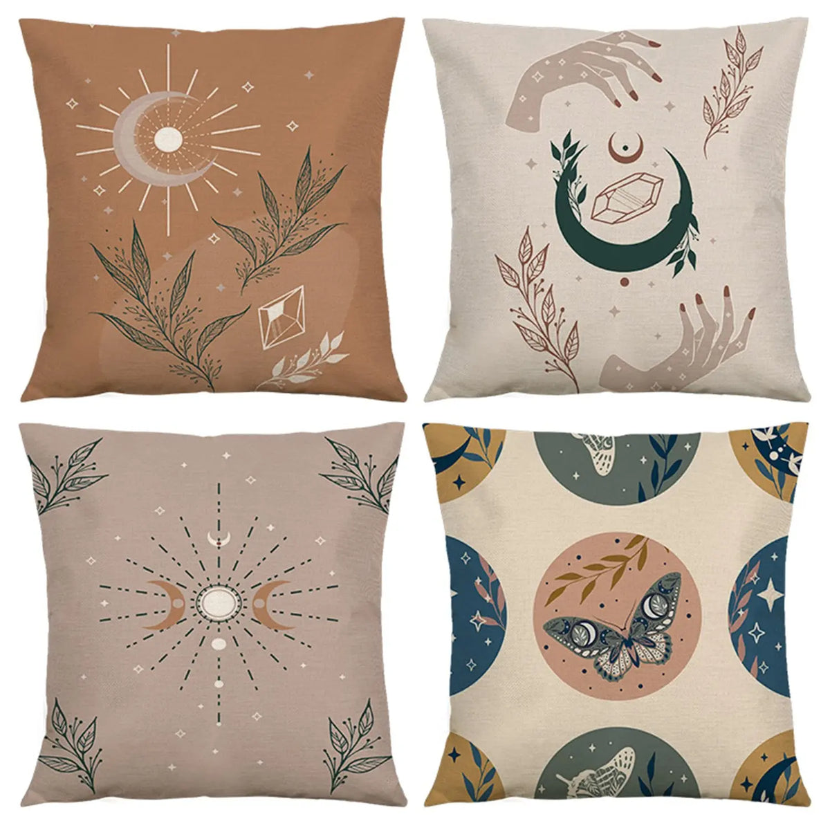 taies d'oreiller boho lin floral papillons lunes géométriques naturel 18x18 non toxique écologique