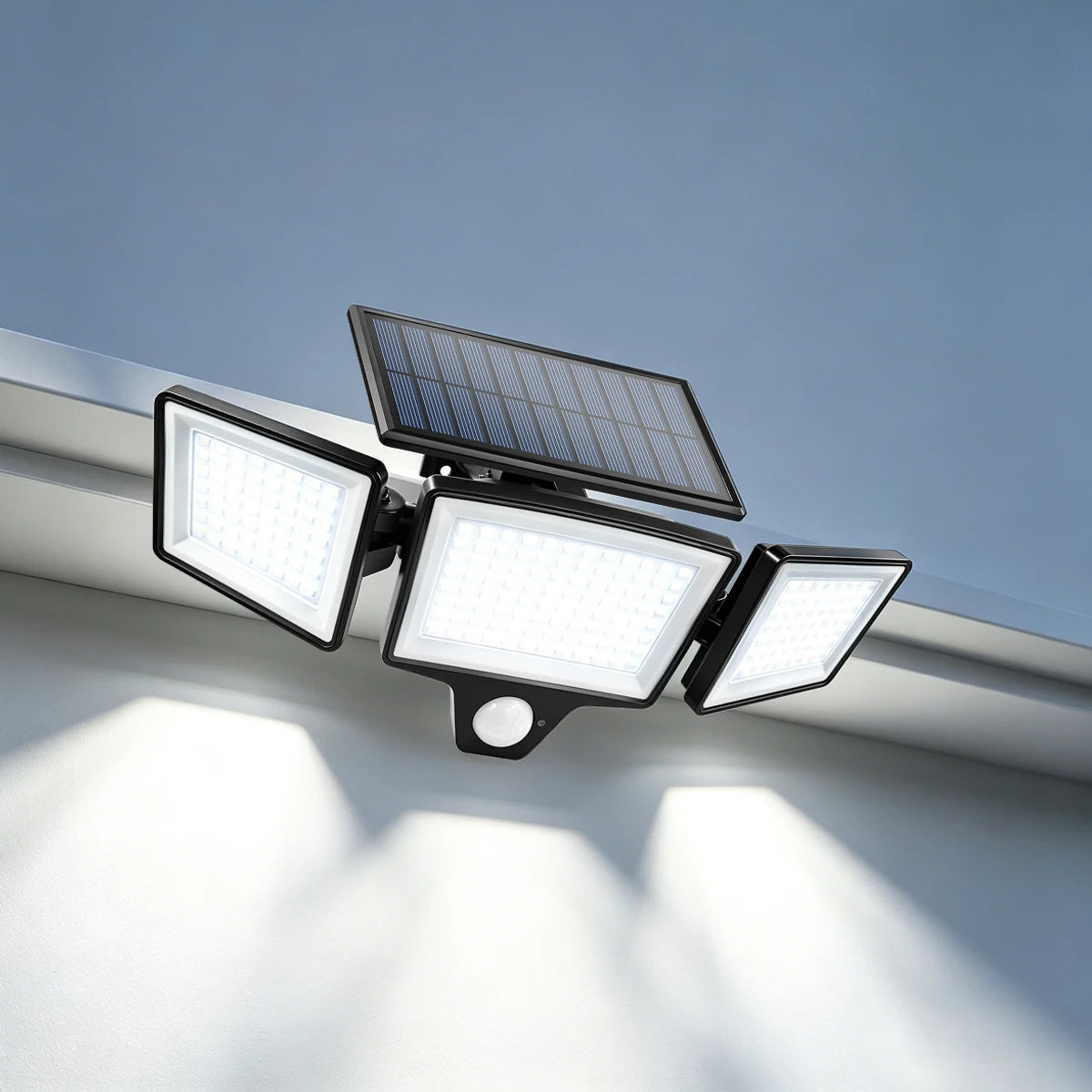 lampe solaire extérieure détecteur mouvement ip65 208 led contemporaine noire autoinstallation