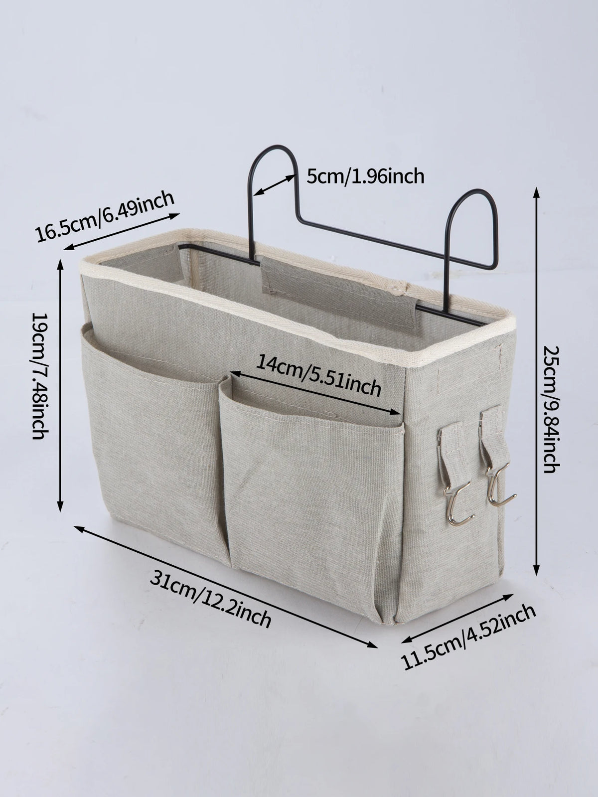 rangement mural sac toile coton poches beige clair moderne pratique crochets métalliques