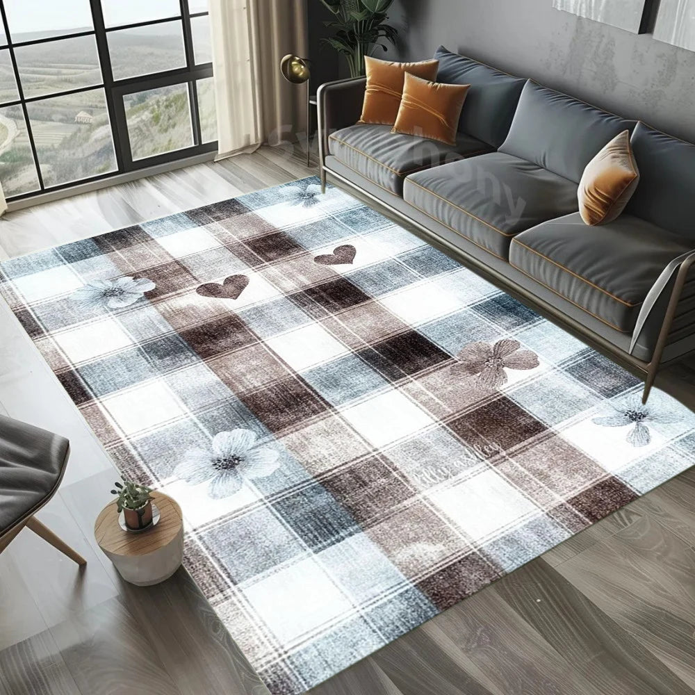 tapis moderne rose blanc gris bleu carrés coeurs étoiles antidérapant lavable salon chambre fille