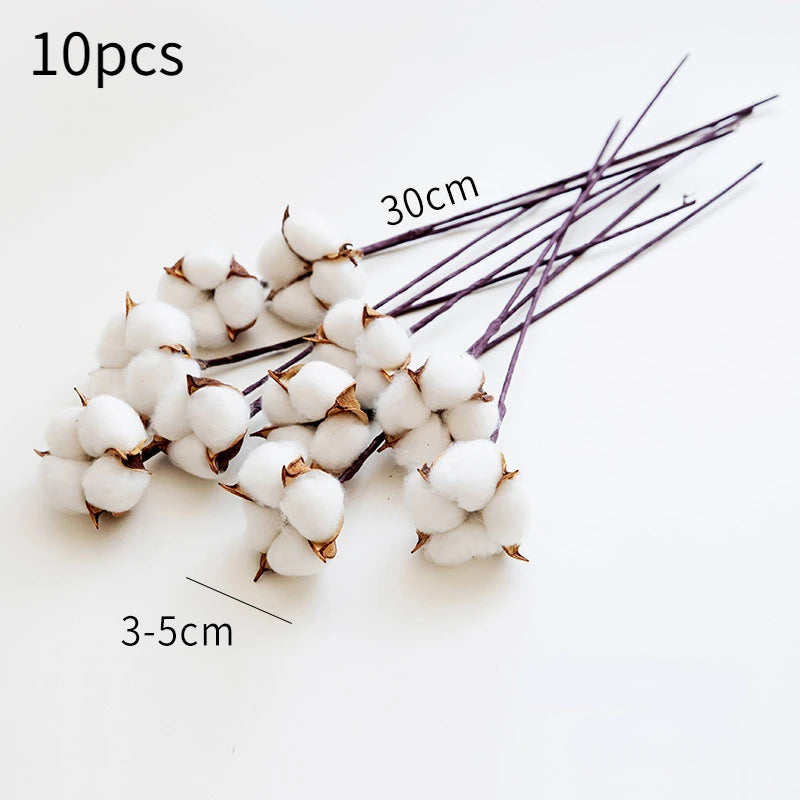 bouquet coton blanc naturel boules tiges brunes décoration intérieure artificielle noël bricolage