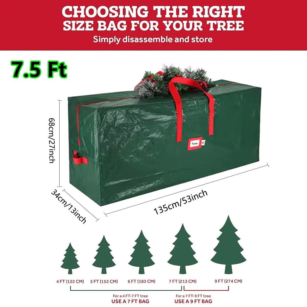 sac rangement sapin noël imperméable durable poignées robustes réutilisable extra large vert rouge gris