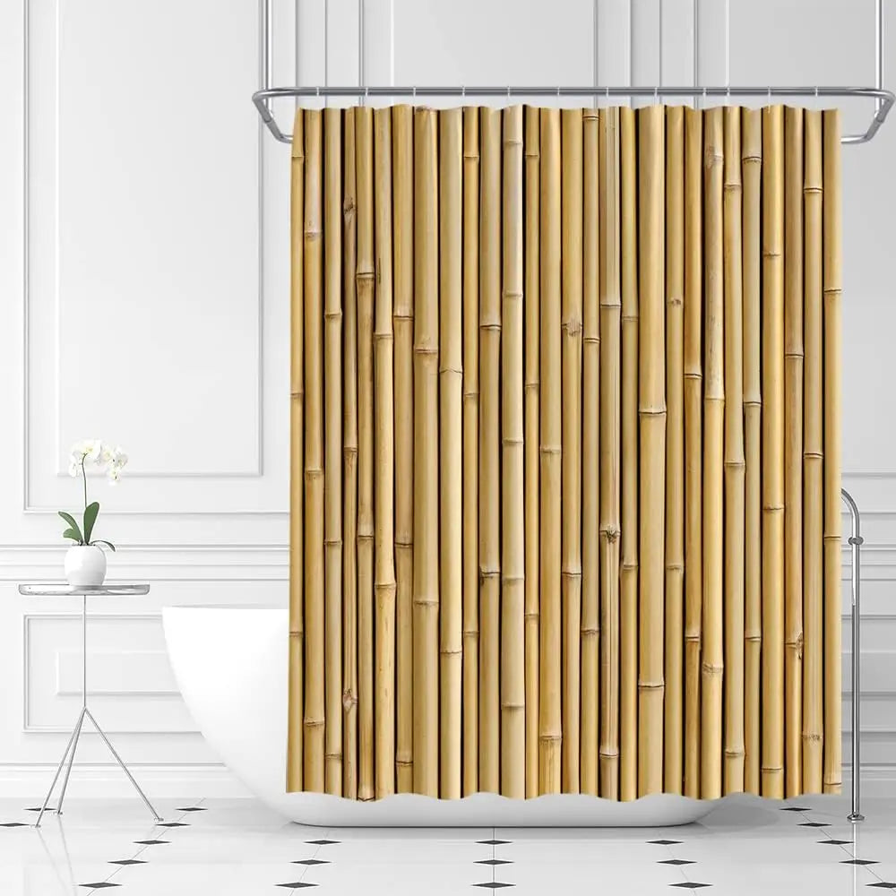 rideau douche polyester motif bambou naturel opacité tapis toilette beige clair vert clair 70x70cm