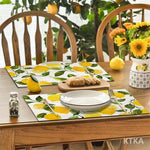 serviettes table blanc jaune automne citrons feuilles vertes fond blanc texture matDecoratorHomeUseSetOf4