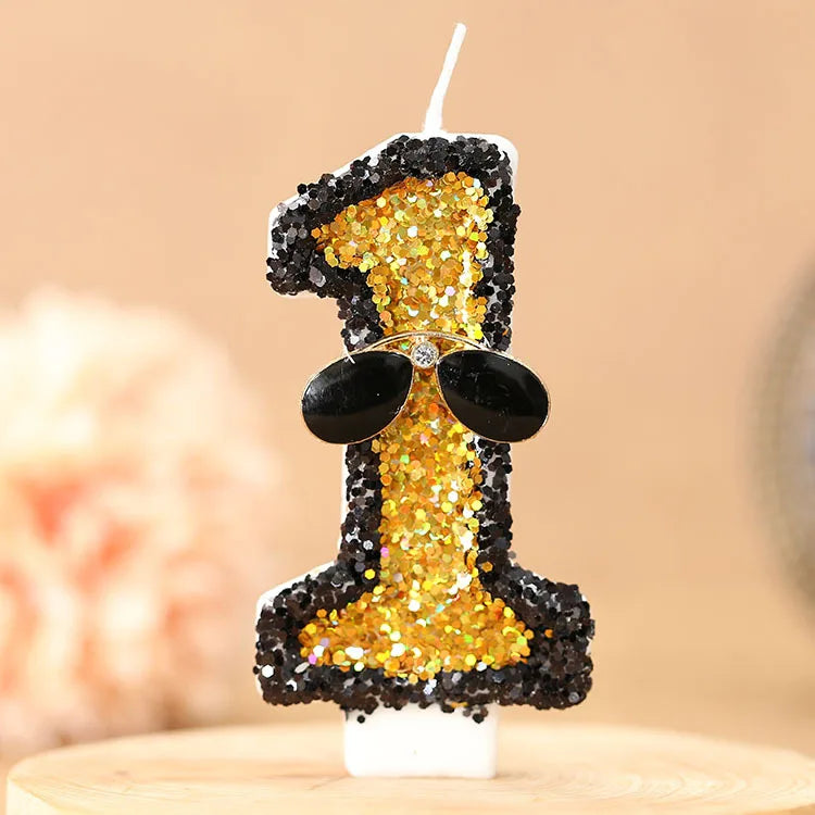 bougies forme chiffres paillettes dorées or noir festives anniversaires tringles