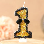 bougies forme chiffres paillettes dorées or noir festives anniversaires tringles