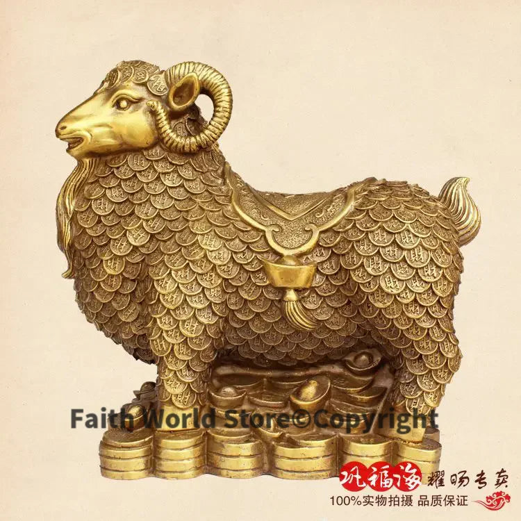 statue mouton dorée poissons artisanal décoration murale maison salon 21cm haute