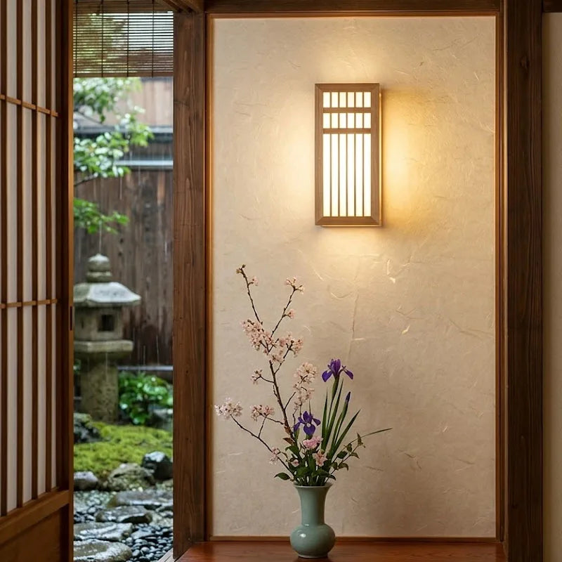 applique murale bois japonaise zen éclairage salon chambre semi translucide LED