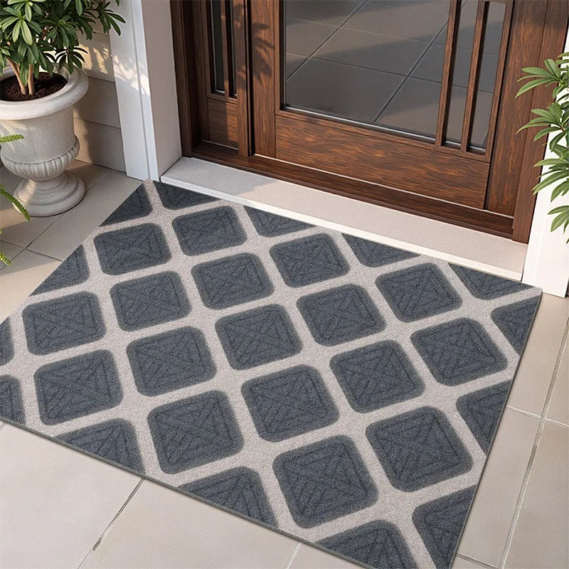 tapis d'entrée gris motif géométrique anti dérapant moderne durable facile nettoyer 50x30cm