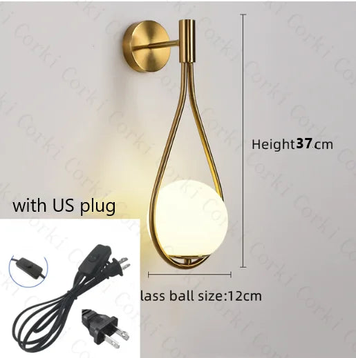 lampe murale moderne or noir goutte verre métal chambre entrée 249lm 90260v